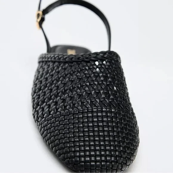 Zara Black Woven Slingback Flats - Picture 4 of 4
